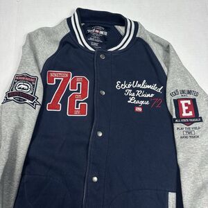 Vintage Ecko Unltd Varsity Jacket Rhino League 72 Navy Gray Y2K Size XL